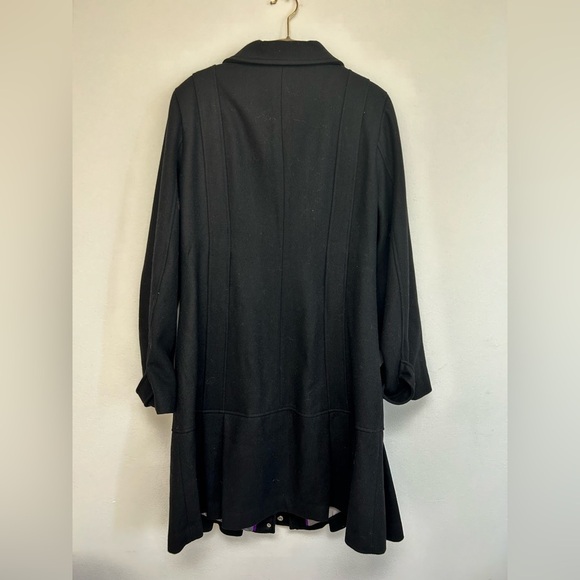 CALVIN KLEIN Black Wool Pea Coat Zip Up Jacket Pleated Womens size 14 - Picture 2 of 5